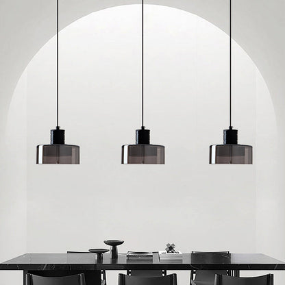 Contemporary Nordic Iron & Glass Cylinder LED Pendant Light For Bedroom & Living Room