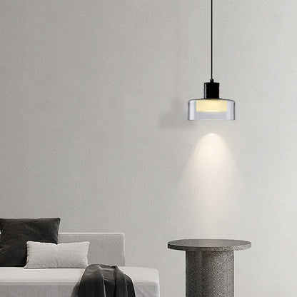 Contemporary Nordic Iron & Glass Cylinder LED Pendant Light For Bedroom & Living Room