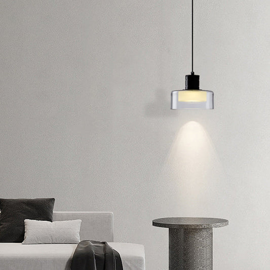 Contemporary Nordic Iron & Glass Cylinder LED Pendant Light For Bedroom & Living Room