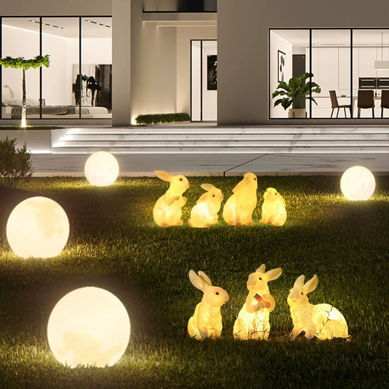 Contemporary Creative Resin & Fiberglass Rabbit-Shaped LED Outdoor Light For Garden Decor
