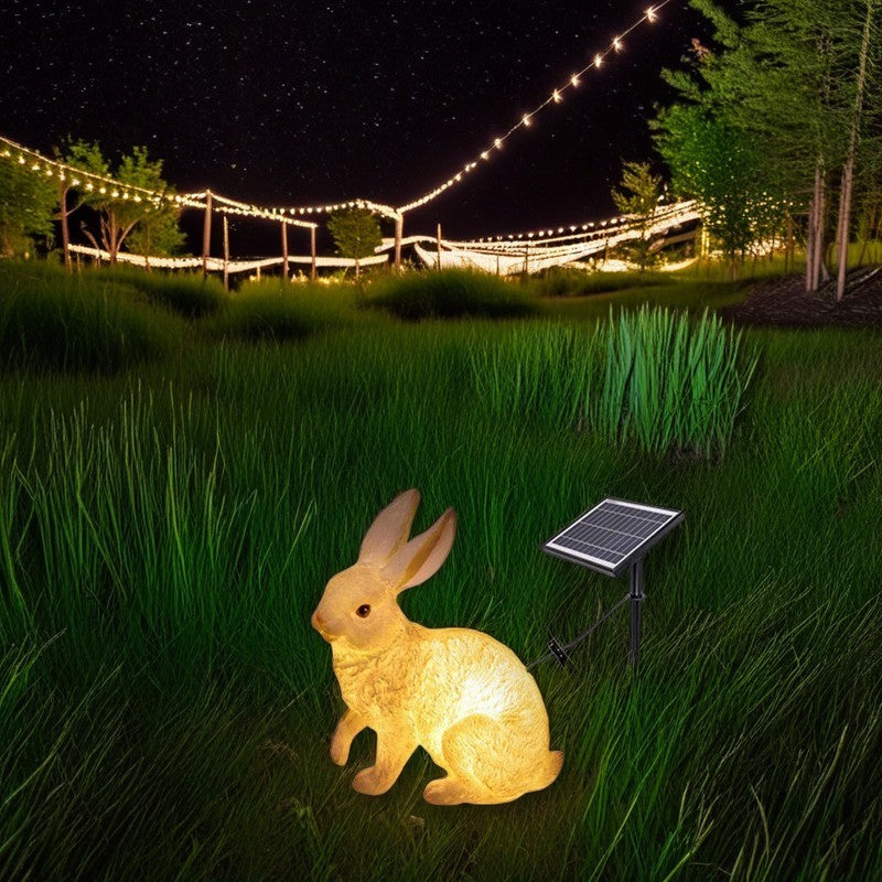 Contemporary Creative Resin & Fiberglass Rabbit-Shaped LED Outdoor Light For Garden Decor