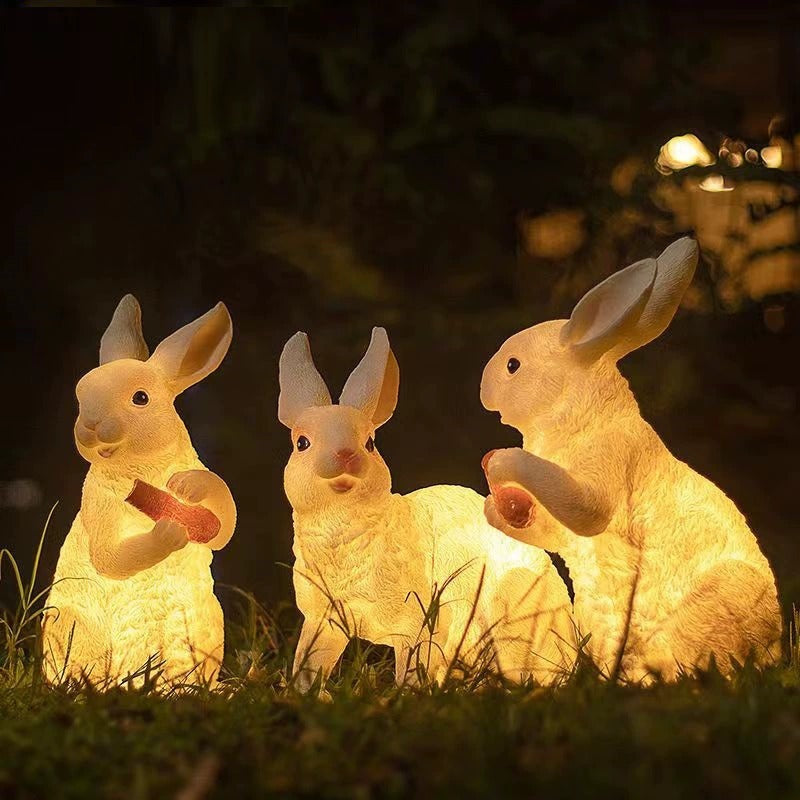 Contemporary Creative Resin & Fiberglass Rabbit-Shaped LED Outdoor Light For Garden Decor