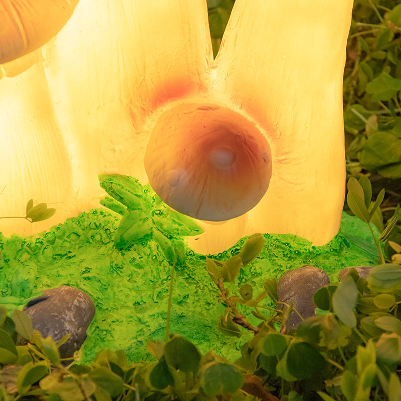 Contemporary Creative Resin & Fiberglass Mushroom-Shaped LED Outdoor Light With Solar Waterproof Design For Garden & Patio