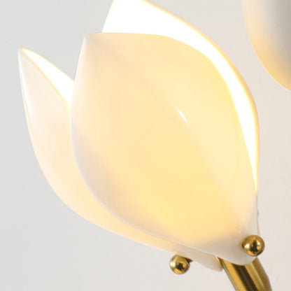 Contemporary Creative Iron & Ceramic Magnolia-Shaped 4-Light Wall Sconce Lamp For Bedroom & Living Room