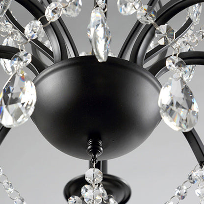 Traditional European Iron & Crystal Branch-Shaped 6/8-Light Chandelier With Tassels For Bedroom & Living Room