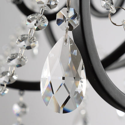 Traditional European Iron & Crystal Branch-Shaped 6/8-Light Chandelier With Tassels For Bedroom & Living Room