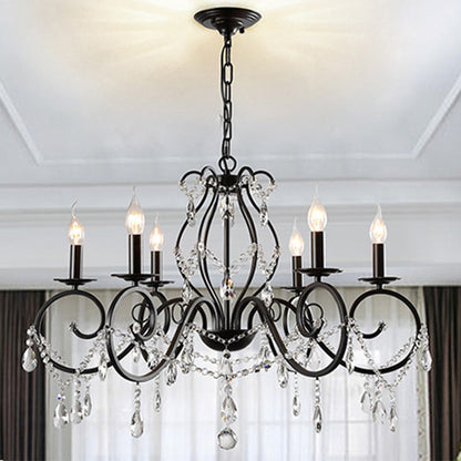 Traditional European Iron & Crystal Branch-Shaped 6/8-Light Chandelier With Tassels For Bedroom & Living Room