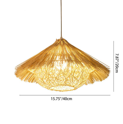 Traditional Chinese Bamboo Cone 1-Light Pendant Light For Dining Room