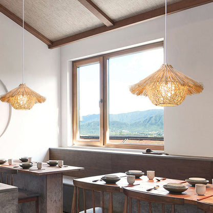 Traditional Chinese Bamboo Cone 1-Light Pendant Light For Dining Room