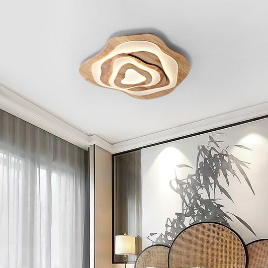مصباح سقف LED دائري غير منتظم مصنوع من الخشب والأكريليك بتصميم إبداعي معاصر لغرفة النوم وغرفة المعيشة