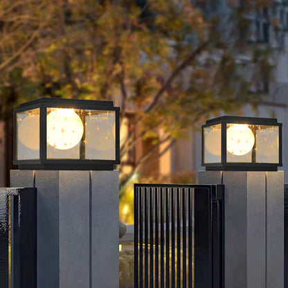 Modern Minimalist Aluminum & Glass Solar Powered LED Square Outdoor Light For Garden & Yard