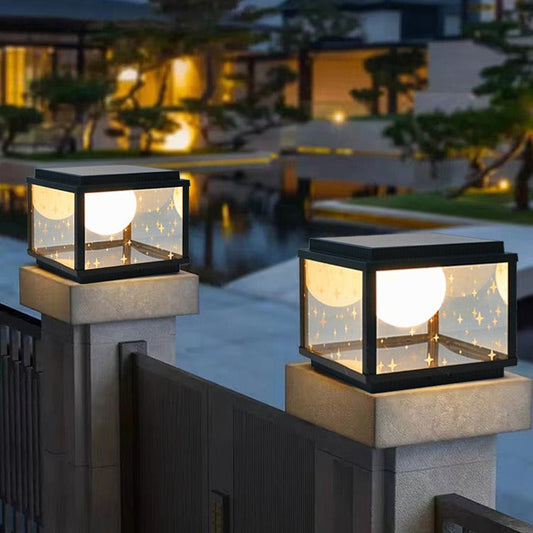 Modern Minimalist Aluminum & Glass Solar Powered LED Square Outdoor Light For Garden & Yard