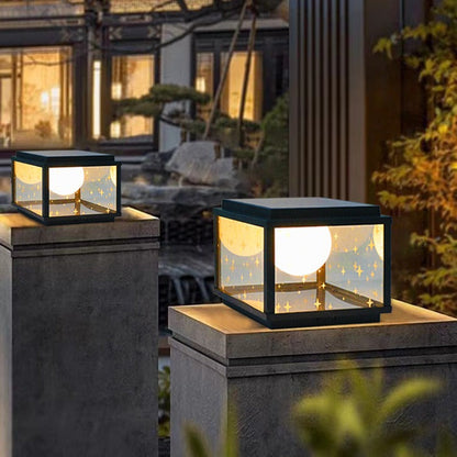 Modern Minimalist Aluminum & Glass Solar Powered LED Square Outdoor Light For Garden & Yard