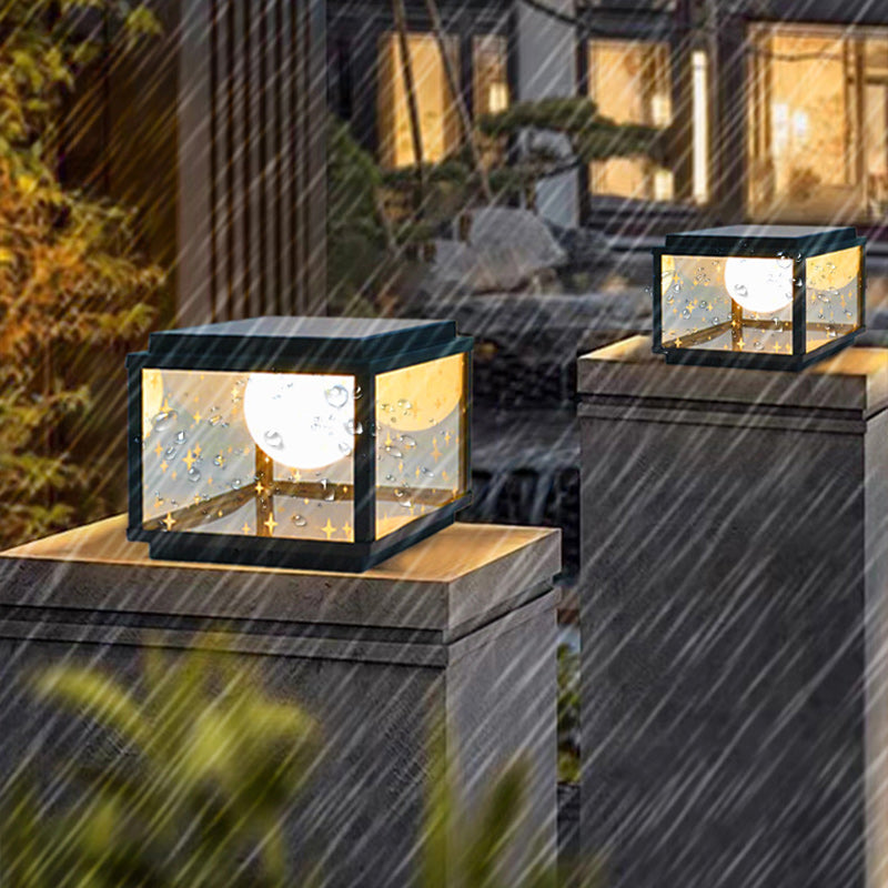 Modern Minimalist Aluminum & Glass Solar Powered LED Square Outdoor Light For Garden & Yard