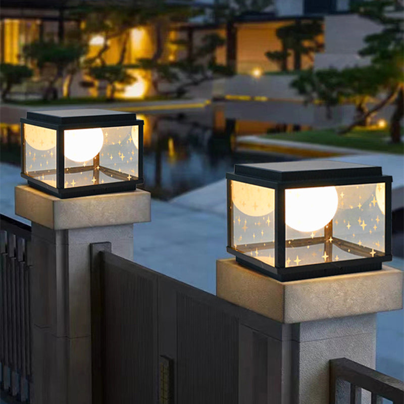 Modern Minimalist Aluminum & Glass Solar Powered LED Square Outdoor Light For Garden & Yard