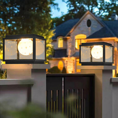 Modern Minimalist Aluminum & Glass Solar Powered LED Square Outdoor Light For Garden & Yard