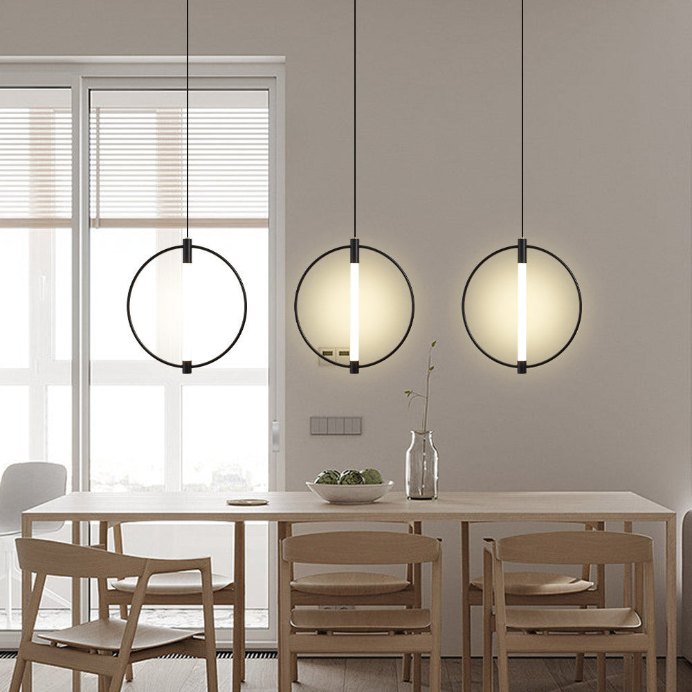Modern Minimalist Metal And Acrylic Round LED Pendant Light For Bedroom, Living Room & Dining Area