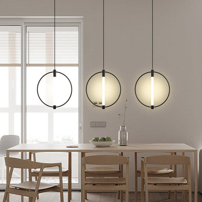Modern Minimalist Metal And Acrylic Round LED Pendant Light For Bedroom, Living Room & Dining Area