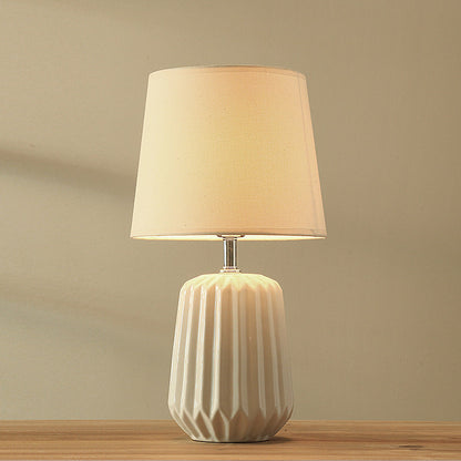 Contemporary Nordic Ceramic And Fabric 1-Light Table Lamp With Soft, Even Light For Bedroom & Living Room