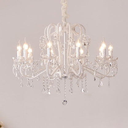 Traditional French Metal Glass Crystal Arched Candle-Shaped Crystal Tassels 6/8/10/12 Lights Chandelier For Bedroom, Living Room