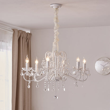 Traditional French Metal Glass Crystal Arched Candle-Shaped Crystal Tassels 6/8/10/12 Lights Chandelier For Bedroom, Living Room