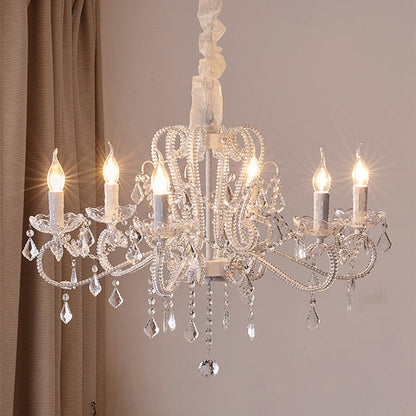 Traditional French Metal Glass Crystal Arched Candle-Shaped Crystal Tassels 6/8/10/12 Lights Chandelier For Bedroom, Living Room