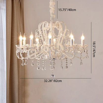 Traditional French Metal Glass Crystal Arched Candle-Shaped Crystal Tassels 6/8/10/12 Lights Chandelier For Bedroom, Living Room