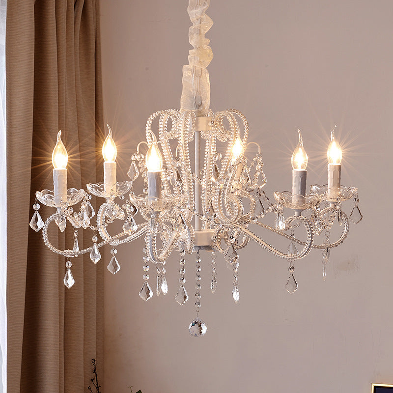 Traditional French Metal Glass Crystal Arched Candle-Shaped Crystal Tassels 6/8/10/12 Lights Chandelier For Bedroom, Living Room