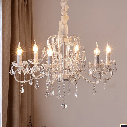 Traditional French Metal Glass Crystal Arched Candle-Shaped Crystal Tassels 6/8/10/12 Lights Chandelier For Bedroom, Living Room