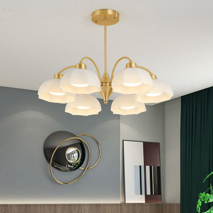 Contemporary Nordic Iron Glass Floral Shade 6/8/10-Light Chandelier For Bedroom And Living Room