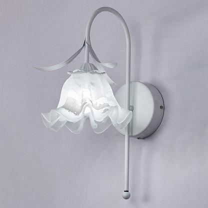 Traditional French Iron Glass Acrylic Floral 1-Light Wall Sconce Lamp For Bedroom And Living Room