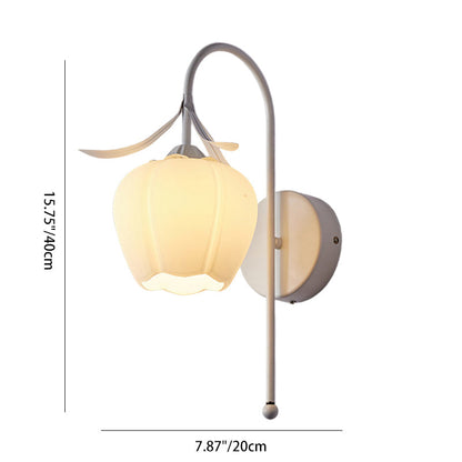 Traditional French Iron Glass Acrylic Floral 1-Light Wall Sconce Lamp For Bedroom And Living Room