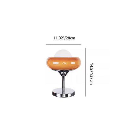 Contemporary Creative Metal & Glass Egg Tart-Shape Round 1-Light Table Lamp For Bedroom & Living Room