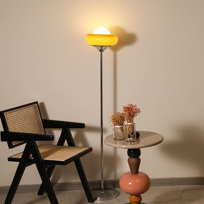 Contemporary Creative Metal & Glass Egg Tart-Shape 1-Light Standing Floor Lamp For Bedroom & Living Room