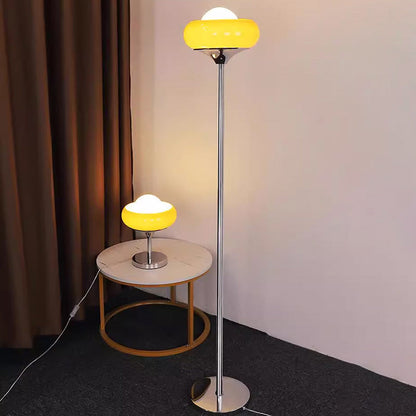 Contemporary Creative Metal & Glass Egg Tart-Shape 1-Light Standing Floor Lamp For Bedroom & Living Room