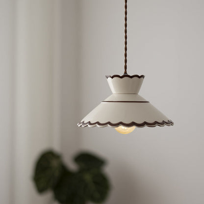 Traditional French Ceramic & Iron Cone Shaped 1-Light Pendant Light For Bedroom & Living Room