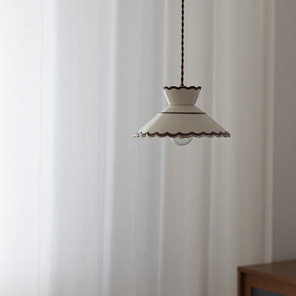 Traditional French Ceramic & Iron Cone Shaped 1-Light Pendant Light For Bedroom & Living Room