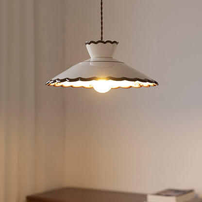 Traditional French Ceramic & Iron Cone Shaped 1-Light Pendant Light For Bedroom & Living Room