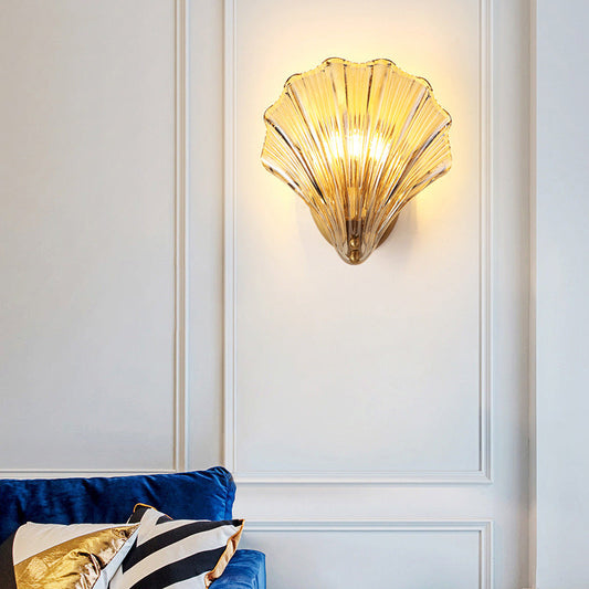 Contemporary Creative Iron And Glass Shell Shape 1-Light Wall Sconce Lamp For Bedroom And Living Room