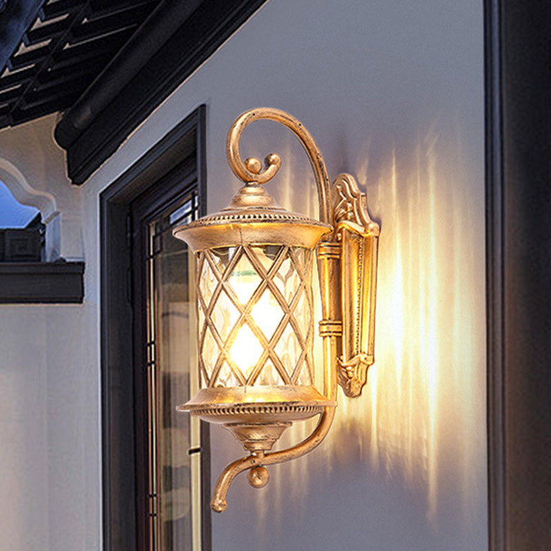 Traditional Vintage Aluminum And Glass Cylindrical 1-Light Waterproof Wall Sconce Lamp For Outdoor Garden And Patio