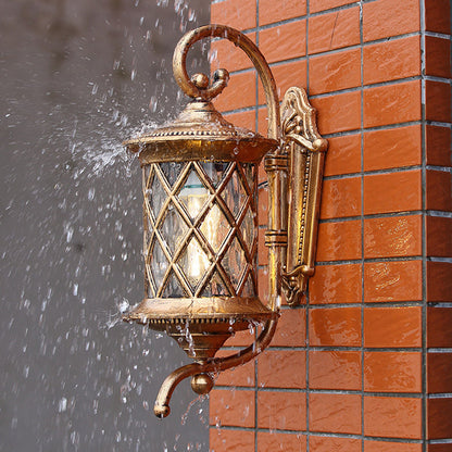 Traditional Vintage Aluminum And Glass Cylindrical 1-Light Waterproof Wall Sconce Lamp For Outdoor Garden And Patio