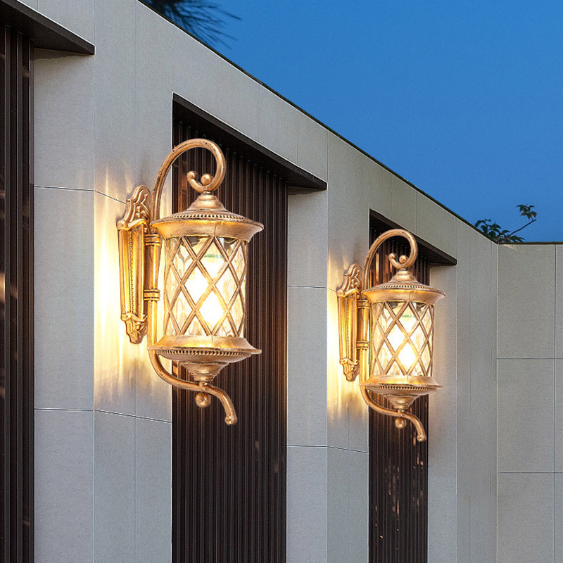 Traditional Vintage Aluminum And Glass Cylindrical 1-Light Waterproof Wall Sconce Lamp For Outdoor Garden And Patio