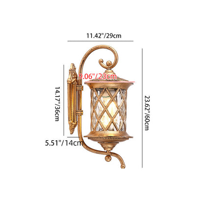 Traditional Vintage Aluminum And Glass Cylindrical 1-Light Waterproof Wall Sconce Lamp For Outdoor Garden And Patio