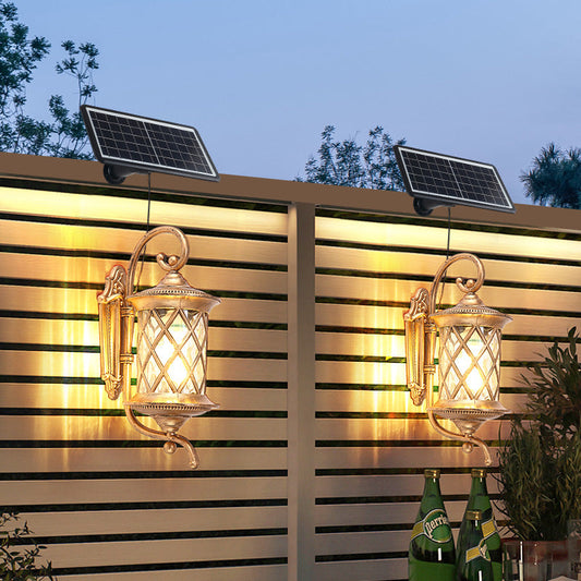 Traditional Vintage Aluminum Cylindrical Solar LED Waterproof Wall Sconce Lamp For Outdoor Garden And Patio