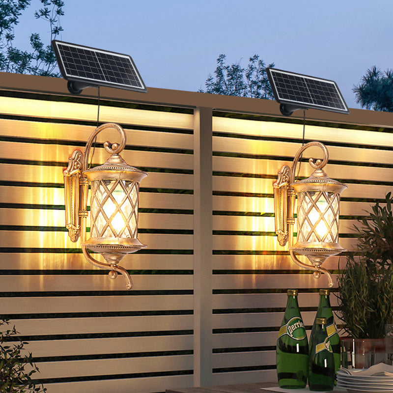 Traditional Vintage Aluminum Cylindrical Solar LED Waterproof Wall Sconce Lamp For Outdoor Garden And Patio