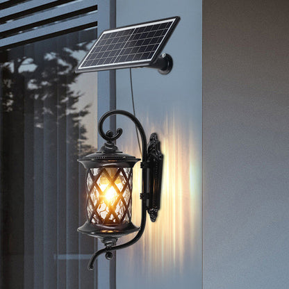 Traditional Vintage Aluminum Cylindrical Solar LED Waterproof Wall Sconce Lamp For Outdoor Garden And Patio