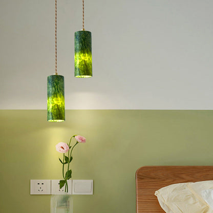 Traditional Japanese Globe & Cylinder & Semi-circle Jade Stone Metal 1-Light Pendant Light For Bedroom & Living Room