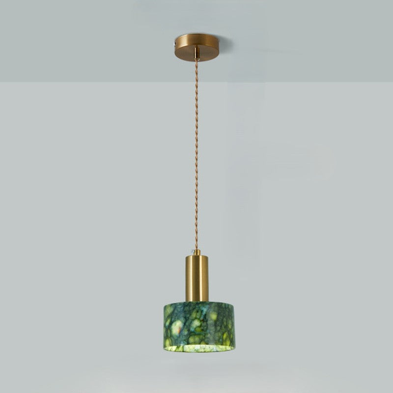 Traditional Japanese Globe & Cylinder & Semi-circle Jade Stone Metal 1-Light Pendant Light For Bedroom & Living Room