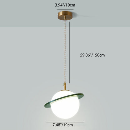 Traditional Japanese Globe & Cylinder & Semi-circle Jade Stone Metal 1-Light Pendant Light For Bedroom & Living Room