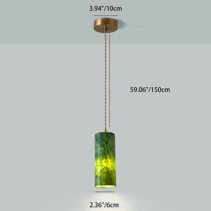Traditional Japanese Globe & Cylinder & Semi-circle Jade Stone Metal 1-Light Pendant Light For Bedroom & Living Room